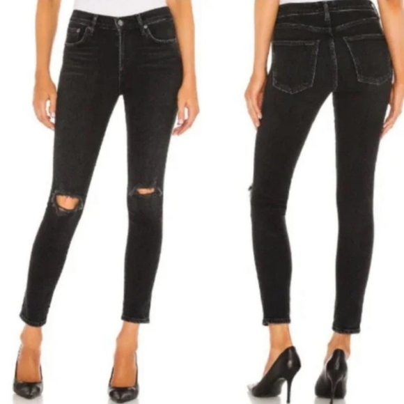 Agolde Sophie Sz 27 Distressed Black Ankle Jeans - Picture 1 of 14